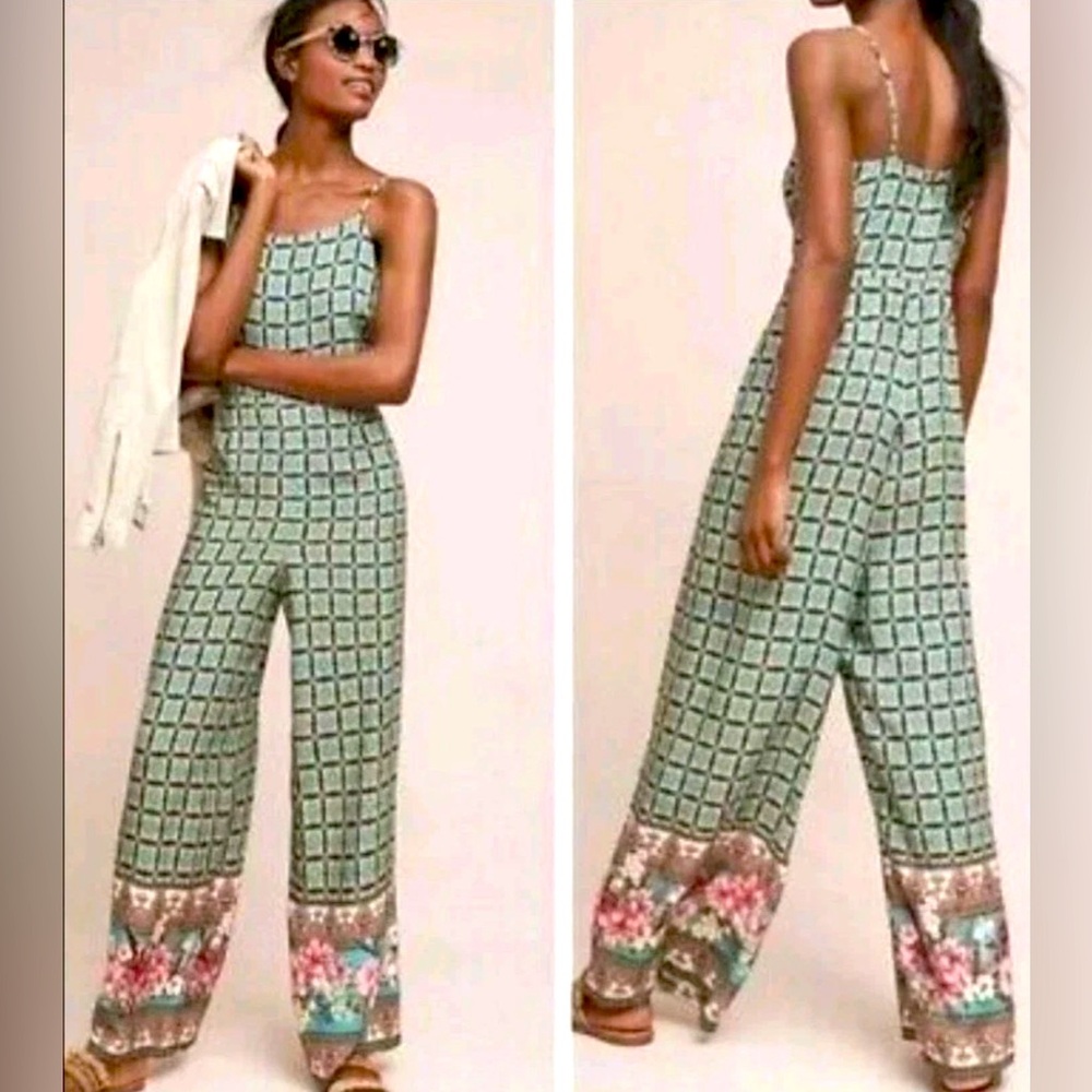 Farm Rio Anthropologie Honolulu Wide Leg Jumpsuit Women's Medium Floral Viscose